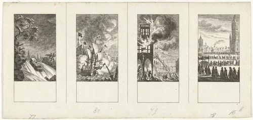 Vier episodes uit de vaderlandse geschiedenis by Simon Fokke, print, 1722-1784