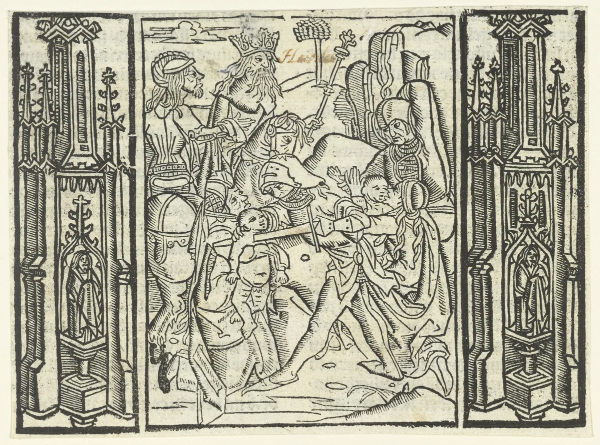 De kindermoord te Bethlehem by Unknown, print, 1480-1500