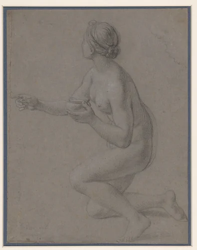 Studie van een knielend naakt meisje by François Verdier, drawing, 1661-1730