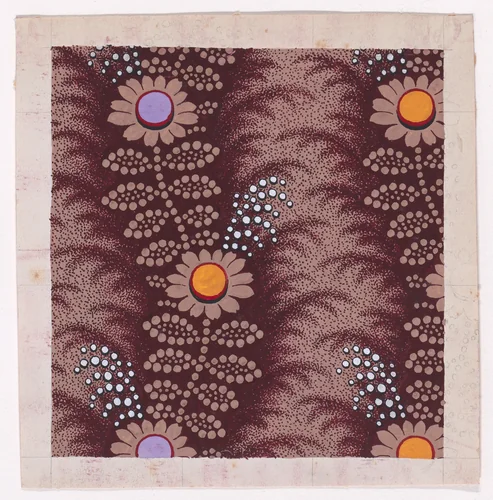 Textile Design with Vertical Undulating Garlands of Stylized Daisies with Pearls and Leaves over a Stippled Background by anonymous, drawing, 1840