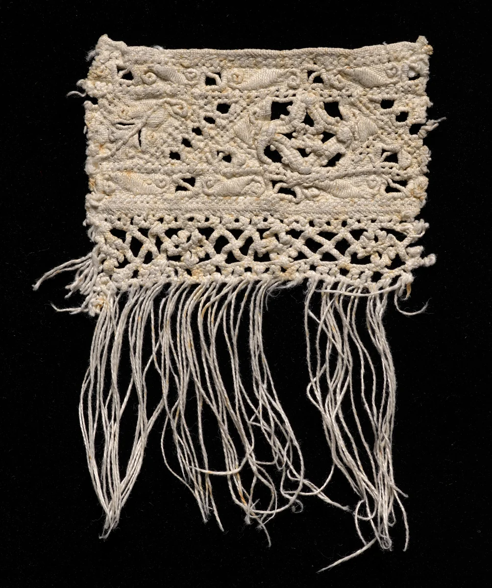 Needlepoint (Cutwork) Lace Insertion and Bobbin Lace Edging and Fringe by Unknown, textile, 1500-1599