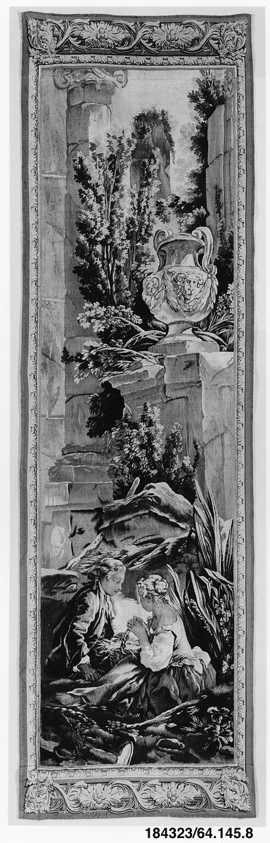 The Egg Seller from a set of the Italian Village Scenes by François Boucher, textile, 1734-1762