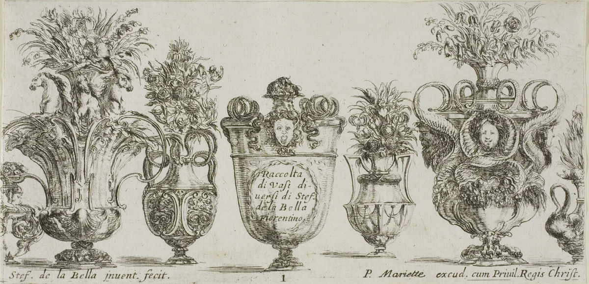 Plate One from Collection of Various Vases by Stefano della Bella, print, 1630-1648