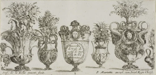 Plate One from Collection of Various Vases by Stefano della Bella, print, 1630-1648