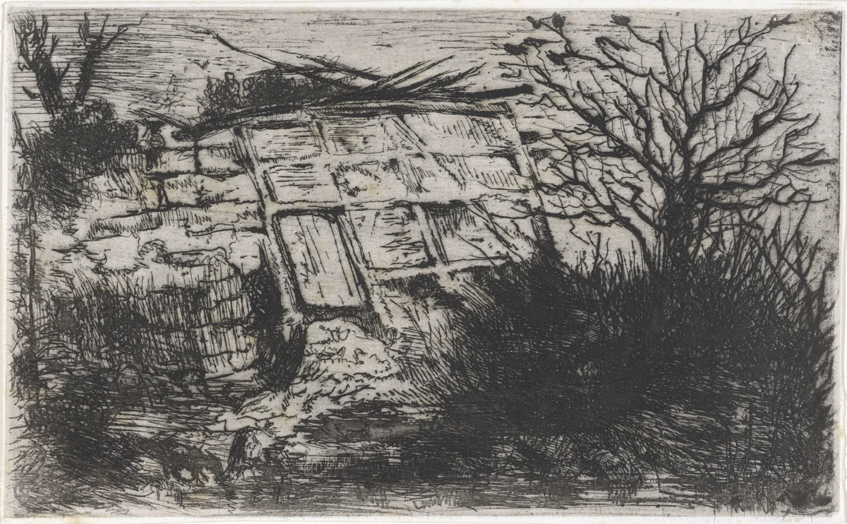 Kale bomen bij een muurtje by Arnoud Schaepkens, print, 1831-1904