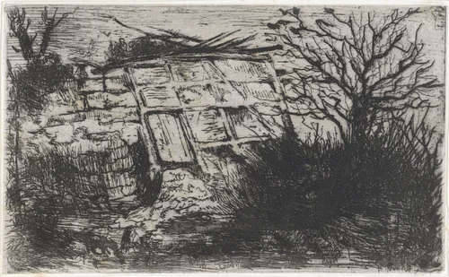 Kale bomen bij een muurtje by Arnoud Schaepkens, print, 1831-1904