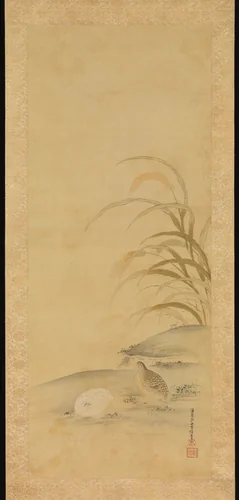 Quail and Millet by Kiyohara Yukinobu, painting, 1667-1682