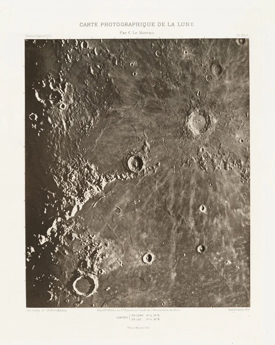 Carte photographique de la lune, planche XIII.A (Photographic Chart of the Moon, plate XIII.A) by Charles Le Morvan, photograph, 1902-1914