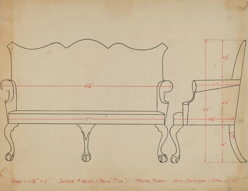 Settee by John Dieterich, index of american design, 1936