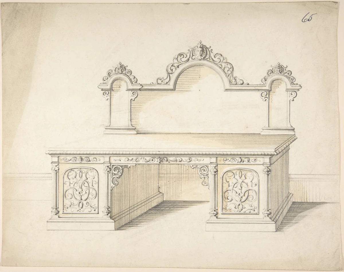 Design for a Desk by Charles Hindley and Sons, drawing, 1841-1884
