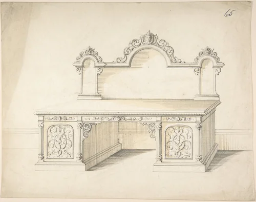 Design for a Desk by Charles Hindley and Sons, drawing, 1841-1884