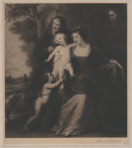 The Holy Family with Saint Anne and the infant Saint John the Baptist by Charles Schlecht, print, 1916