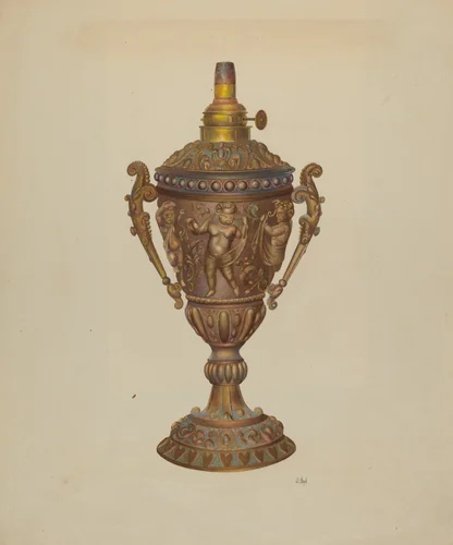 Ornamental Oil Lamp by Joseph L. Boyd, index of american design, 1940