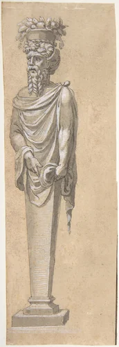 Bearded Male Term Looking Left by anonymous, drawing, 1540-1550