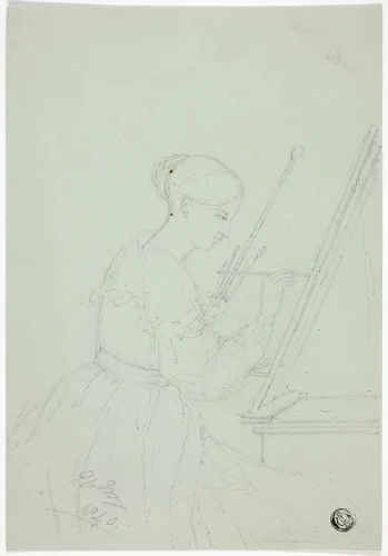 Young Woman Painting (possibly a Self Portrait) by Elizabeth Murray, drawing, 1840