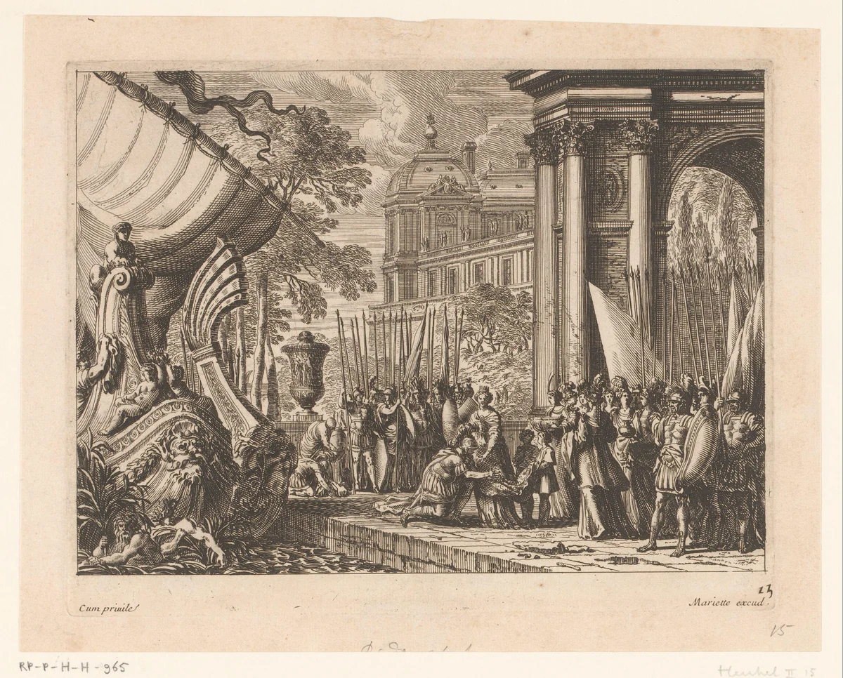 Aeneas gaat in Carthago aan land by Jean Lepautre, print, 1628-1682