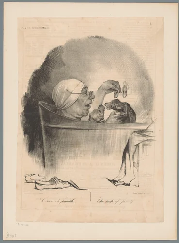 Man met twee honden in bad by Honoré Daumier, other, 1837