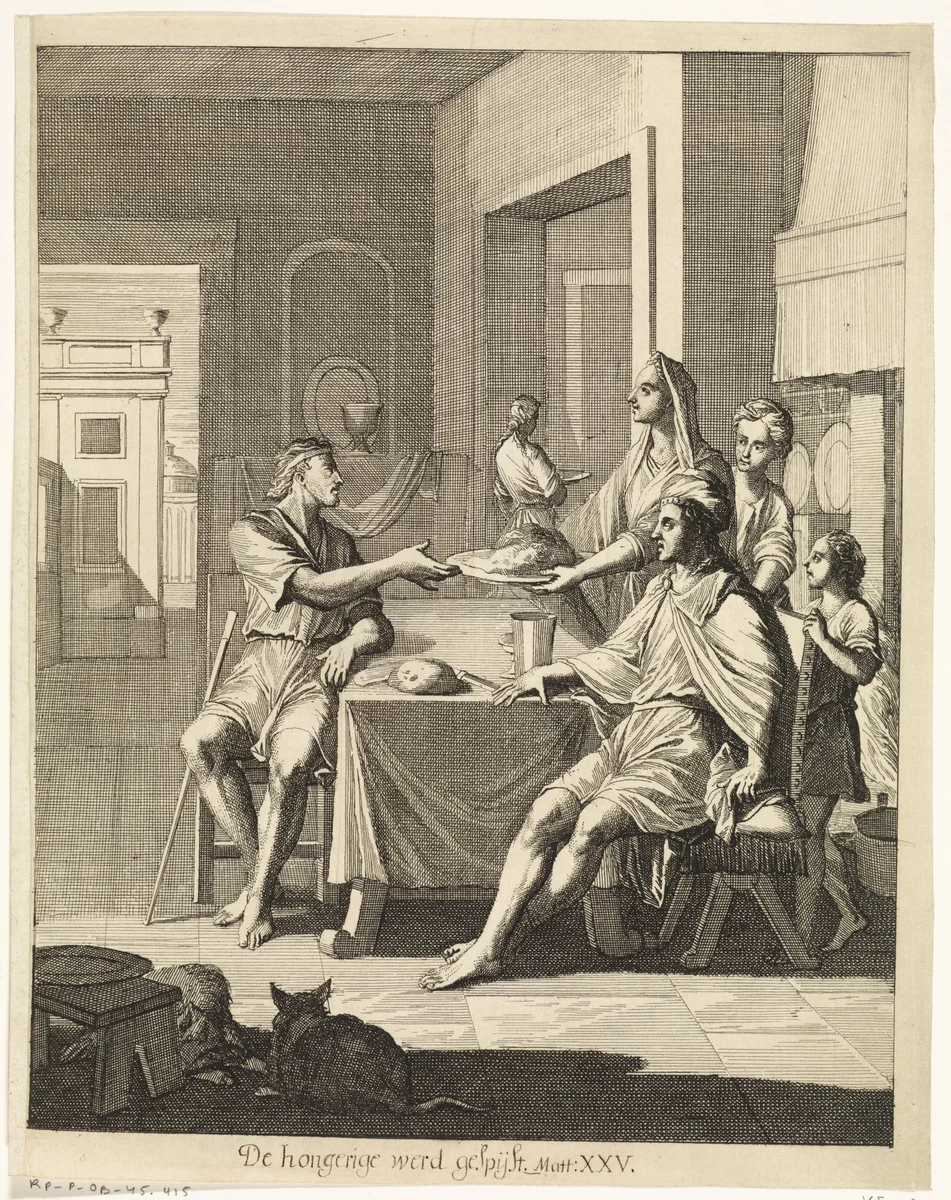 Hongerigen spijzen by Caspar Luyken, print, 1708
