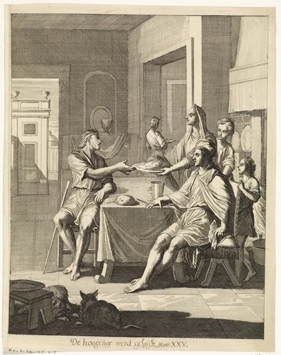 Hongerigen spijzen by Caspar Luyken, print, 1708