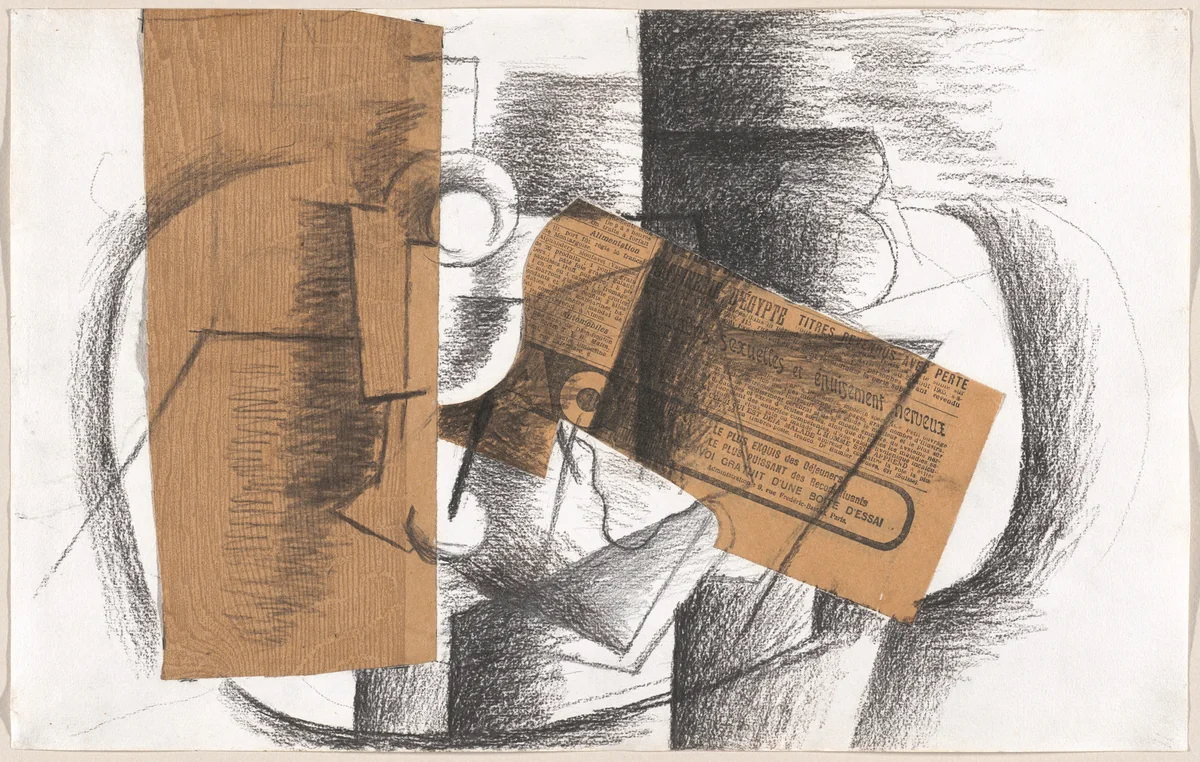 Glass and Tobacco (Verre et paquet de tabac) by Georges Braque, drawing, 1913