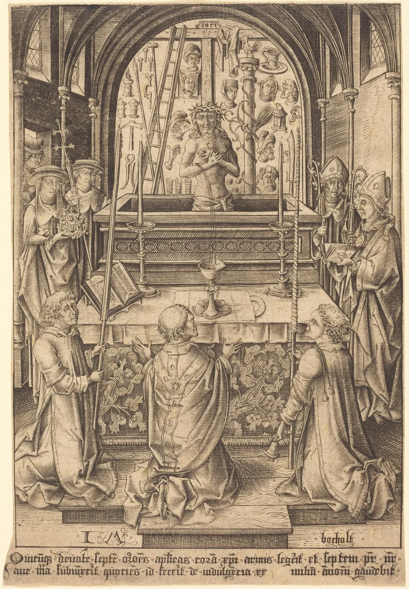 The Mass of Saint Gregory by Israhel van Meckenem, print, 1480-1485