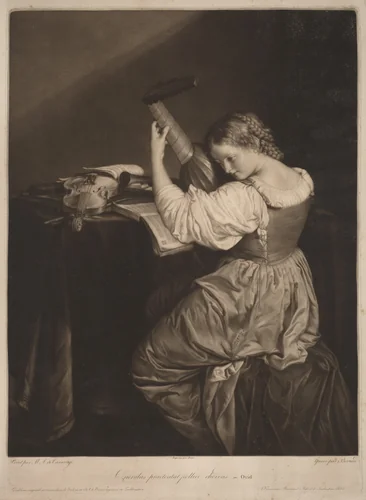 Querulas praetentat pollice cordas (The Lute Player) by Johann Bernard; Orazio Gentileschi, print, 1802