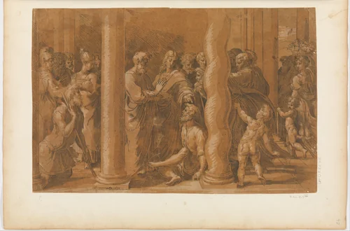 St. Peter and St. John Healing the Cripples at the Gate of the Temple by Parmigianino, print, 1503-1540