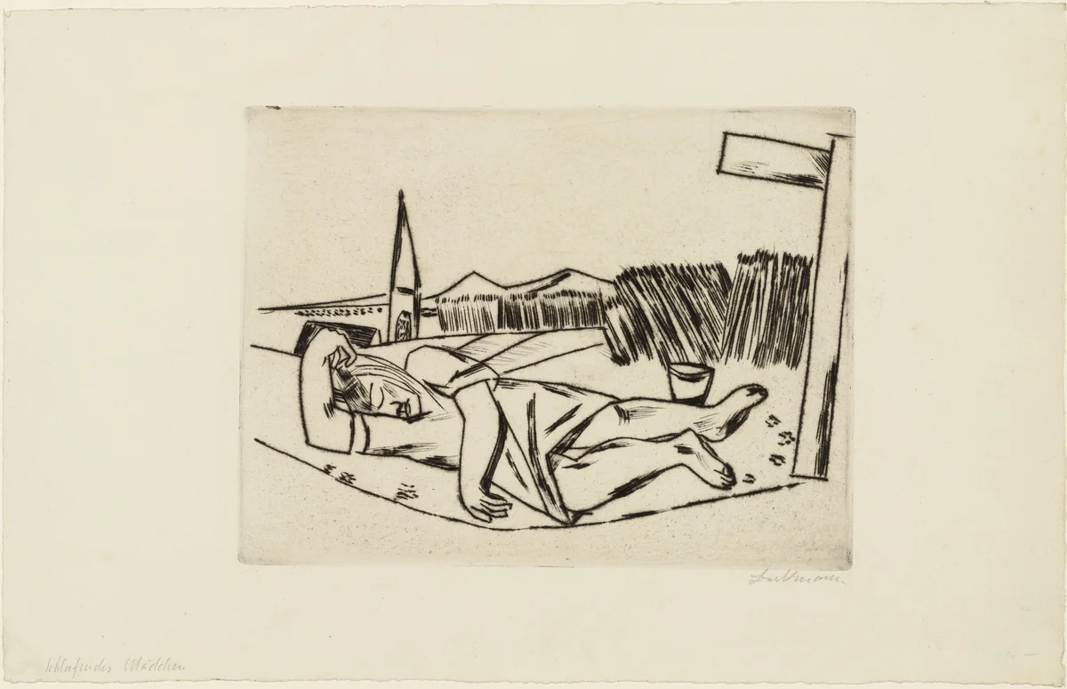 Sleeping Girl in Grain Field (Schlafendes Mädchen im Kornfeld) by Max Beckmann, print, 1922