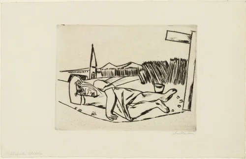 Sleeping Girl in Grain Field (Schlafendes Mädchen im Kornfeld) by Max Beckmann, print, 1922
