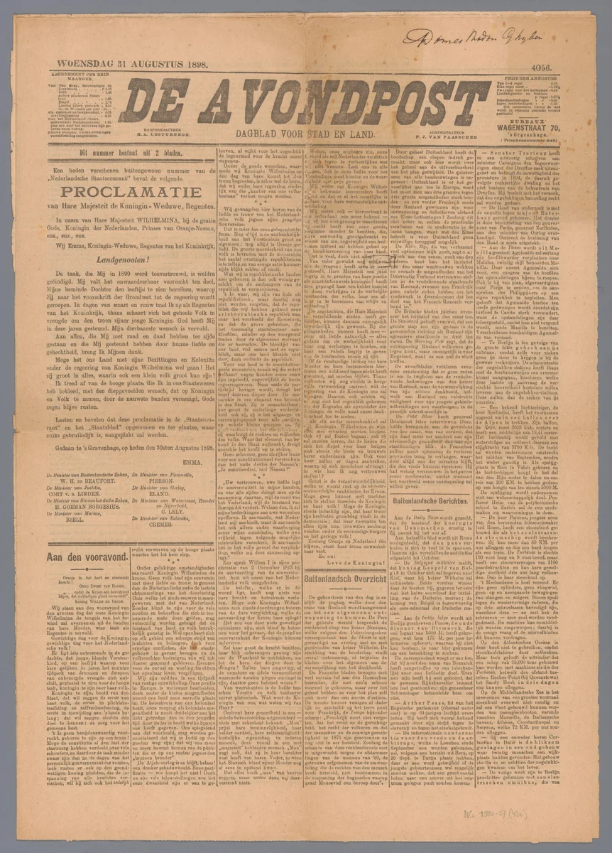 de Avondpost; dagblad voor stad en land by De Avondpost, other, 1898