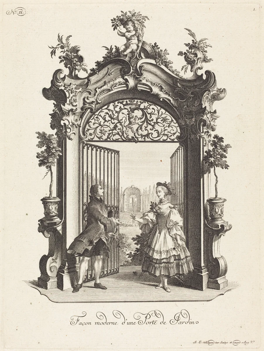 Façon moderne d'une Porte de Jardin (A Garden Door in the Modern Style) by Johann Esaias Nilson, print, 1755-1760
