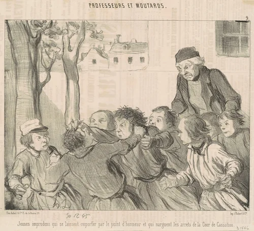 Jeunes imprudens qui se laiseent emporter ... by Honoré Daumier, print, 1845