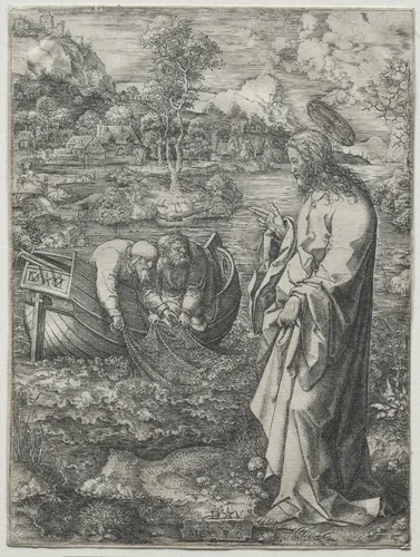 Jesus Calling to St. Peter and St. Andrew by Dirk Vellert, print, 1523