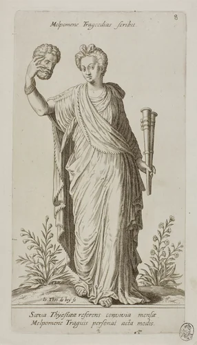 Melpomene, Muse of Tragedy, plate 8 from Parnassus Biceps by Johann Theodor de Bry Jean-Jacques Boissard, print, 1601