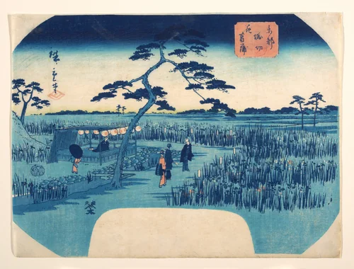View of Iris Gardens at Horikiri by Utagawa Hiroshige II (二代目歌川広重), print, 1829-1869