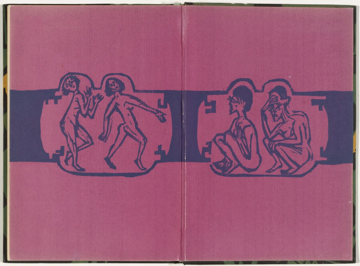 Back endpapers (Vorsatz) from Umbra Vitae (Shadow of Life) by Ernst Ludwig Kirchner, illustrated book, 1924