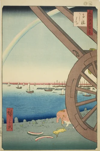 Ushimachi at Takanawa (Takanawa Ushimachi), from the series "One Hundred Famous Views of Edo (Meisho Edo hyakkei)" by Utagawa Hiroshige (歌川広重), print, 1857