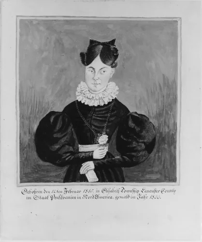 Portrait and Birth Record of Mahala Wechter by Jacob Maentel, artwork, 1833