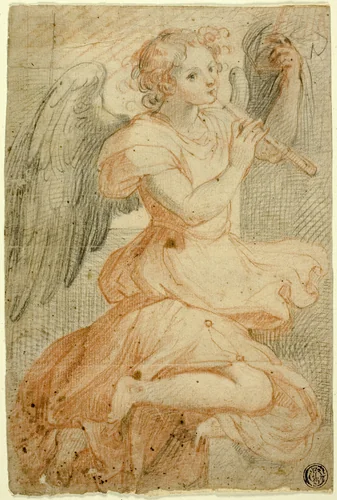 Angel Playing a Flute by Giuseppe Cesari, drawing, 1580