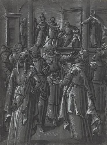 The High Priest before Pilate [verso] by German 16th Century, drawing, 1600