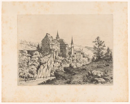 Berglandschap met Slot Sigmaringen by Maria van Hohenzollern-Sigmaringen, print, 1876