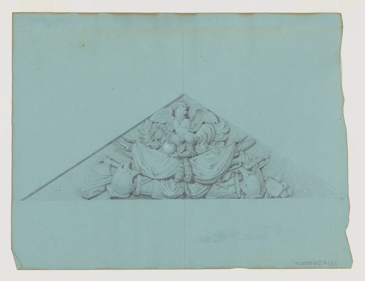 Design for a Pediment with de Coq d’Or on an Armorial Trophy by Jean-Baptiste Louis Plantar, drawing, 1840-1880