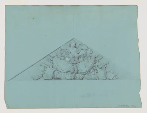 Design for a Pediment with de Coq d’Or on an Armorial Trophy by Jean-Baptiste Louis Plantar, drawing, 1840-1880