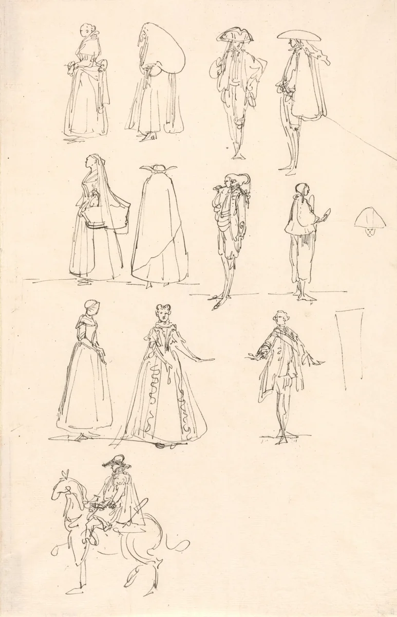 Historical Costumes by Luis Paret y Alcázar, drawing, 1780