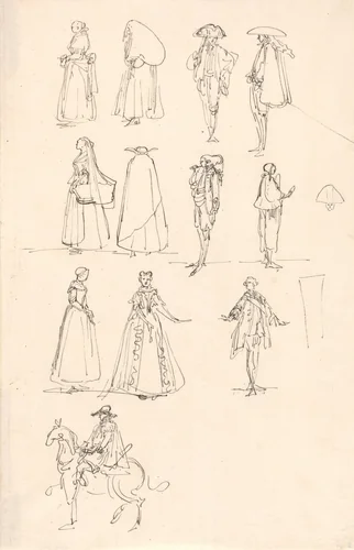 Historical Costumes by Luis Paret y Alcázar, drawing, 1780