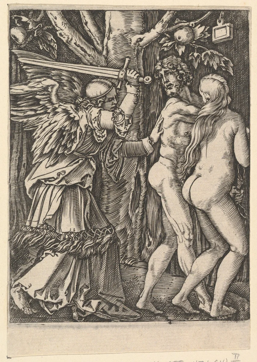 The Expulsion from the Paradise, from "The Passion of Christ", after Dürer by Marcantonio Raimondi, print, 1495-1539