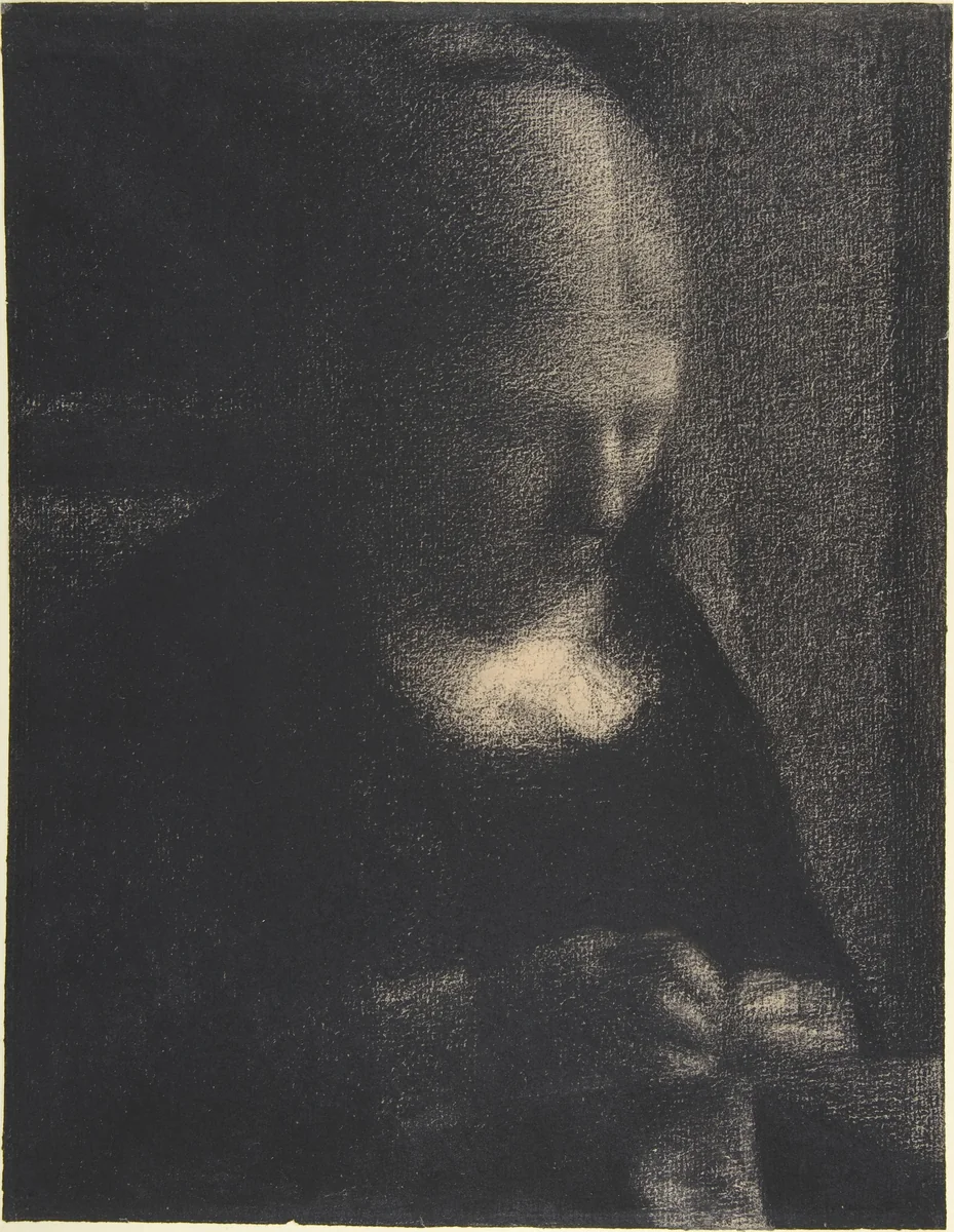 Embroidery; The Artist's Mother by Georges Seurat, drawing, 1882-1883