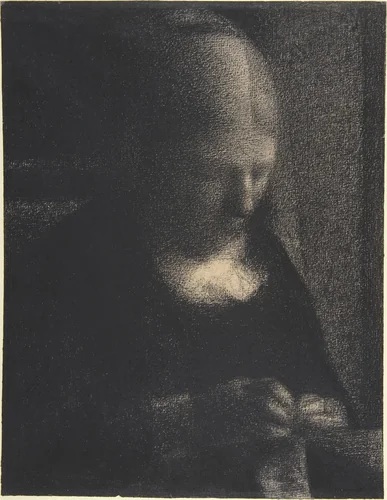 Embroidery; The Artist's Mother by Georges Seurat, drawing, 1882-1883