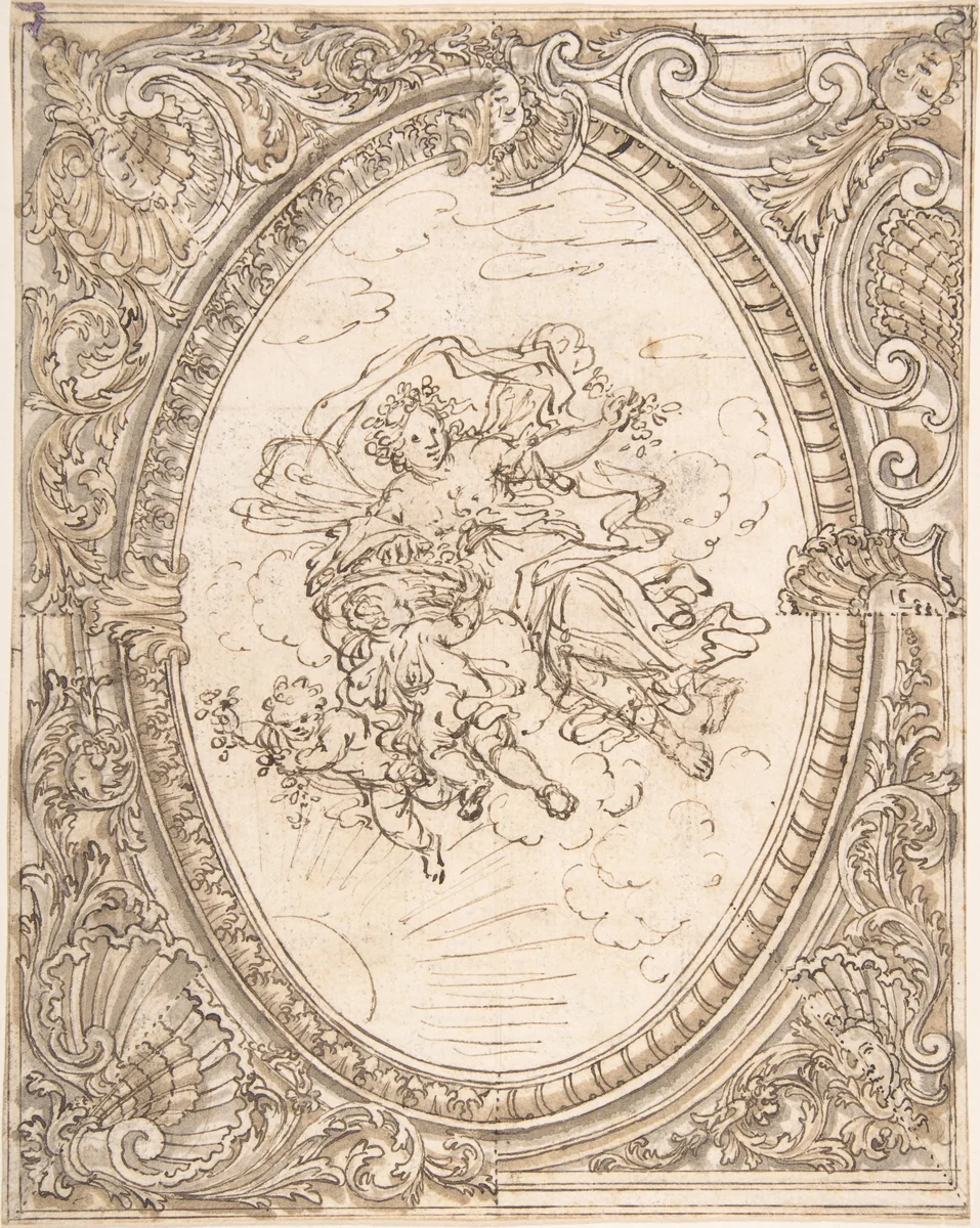 Design for a Ceiling with the Allegory of Dawn by anonymous, drawing, 1640-1700