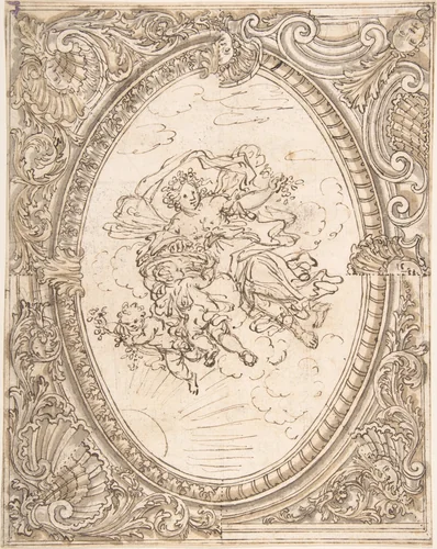 Design for a Ceiling with the Allegory of Dawn by anonymous, drawing, 1640-1700